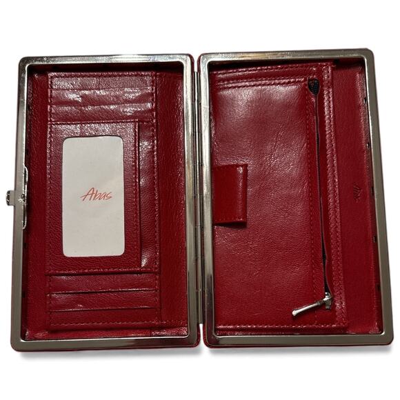 Abas Genuine Leather Red/Wine Clamshell Wallet with Crocodile Texture - Picture 7 of 7